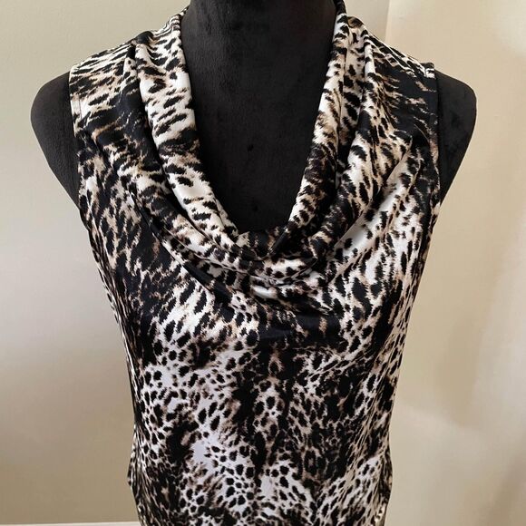 Alfani Cowl Neck Animal Print Sleeveless Blouse Size Medium Career Stylish - Picture 6 of 8